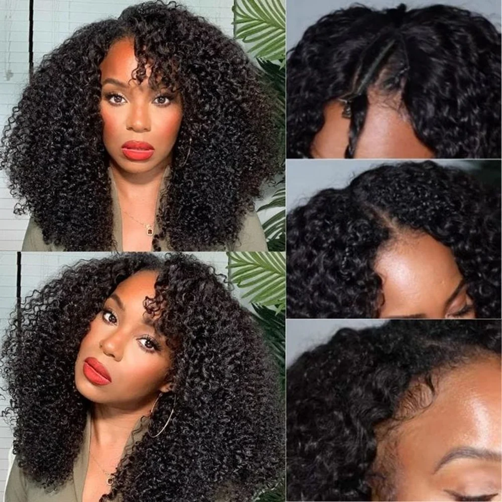 V Part Wig Kinky Curly 100% Human Hair Upgrade U Part Wig Curly V Shape Brazilian Human Hair Wig 180 Density