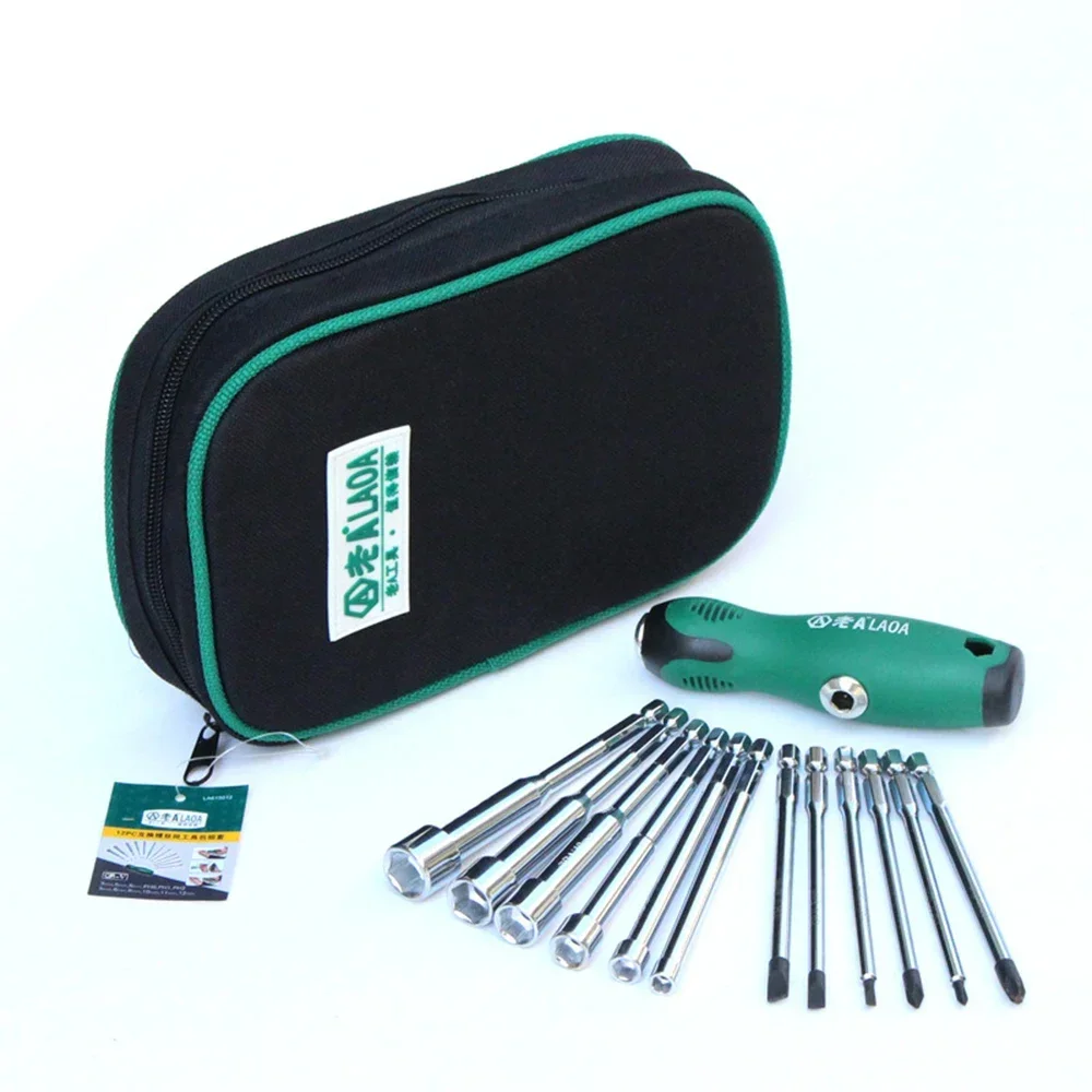 Portable Professional Repair Tool Kit, 12‑Piece Multifunction Socket & Screwdriver with Turning T‑Handle for Maintenance Work