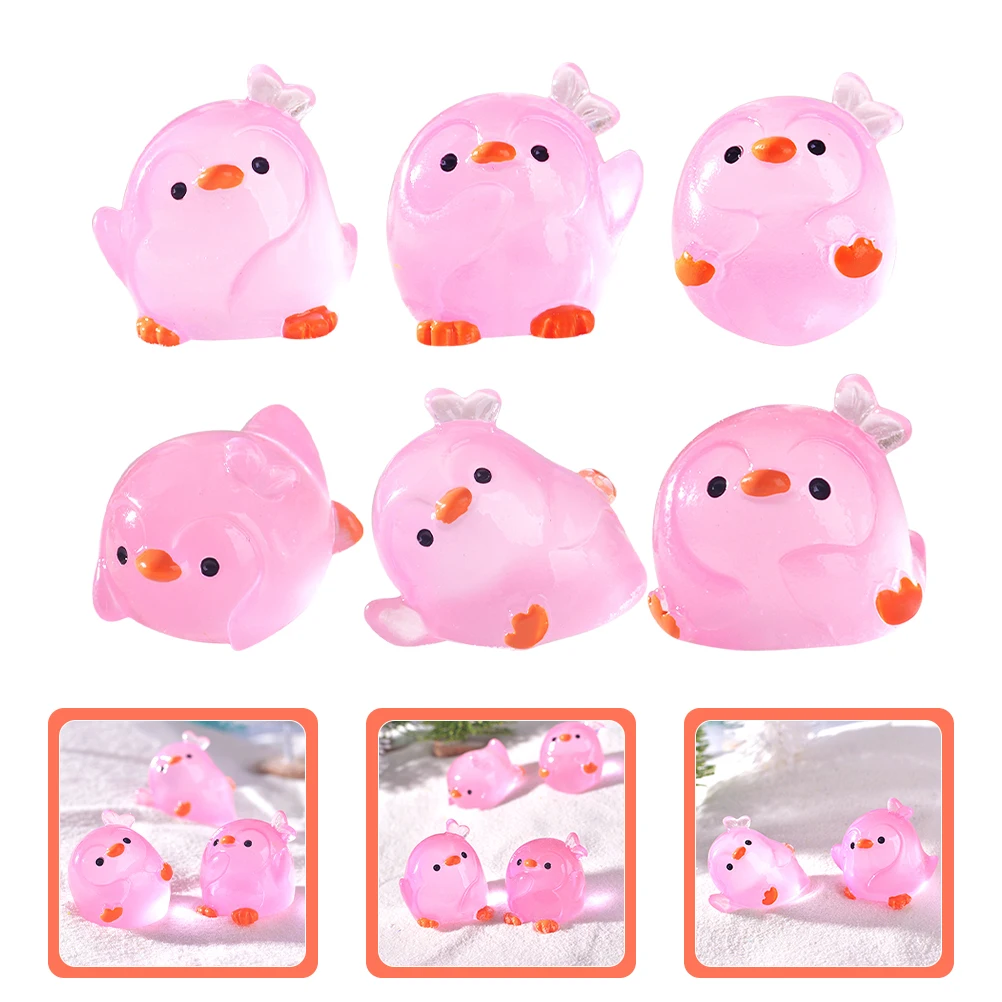 

6pcs Pink Penguin Night Light Miniature Figurines Micro Landscape Animal Ornaments Desktop Garden Decorations Resin Micro