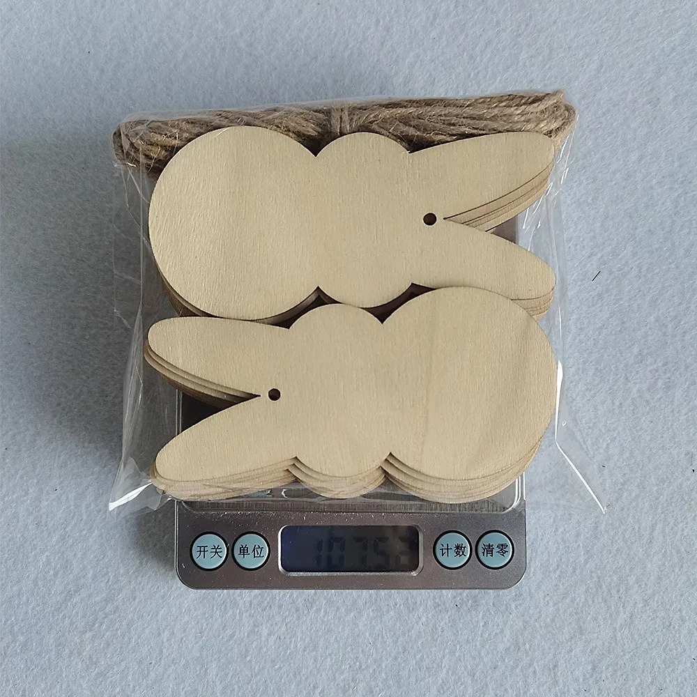 

24pcs/set DIY Color Easter Bunny Wood Card Unfinished Painting Easter Rabbit Craft Decorative Rabbit Shape