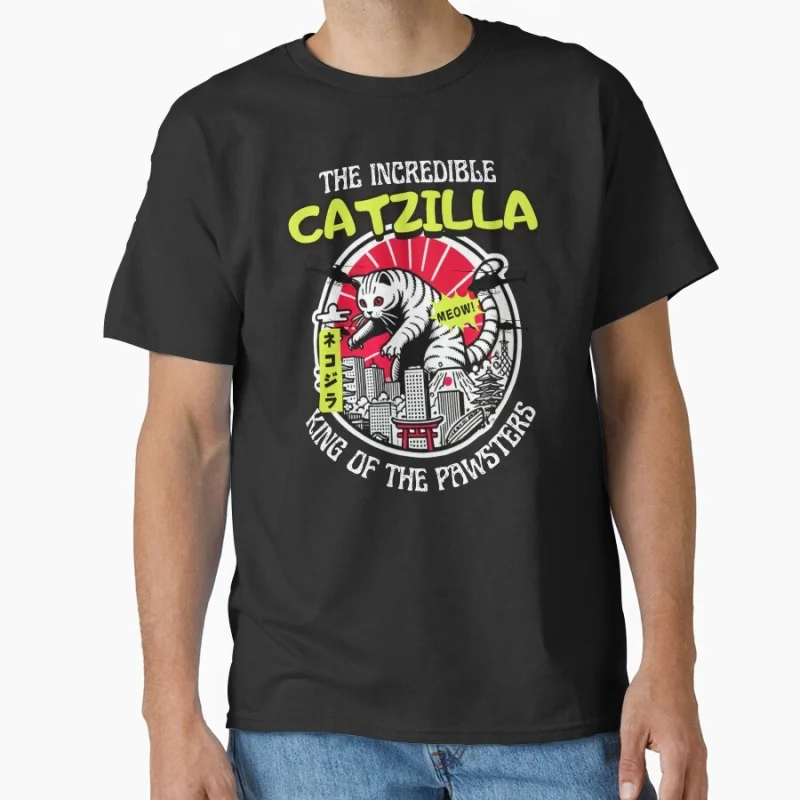 Catzilla Big Japanese Kaiju cat King of Monster Gift t shirt for Cat Lover Short Sleeve Graphic clothes All size Tops