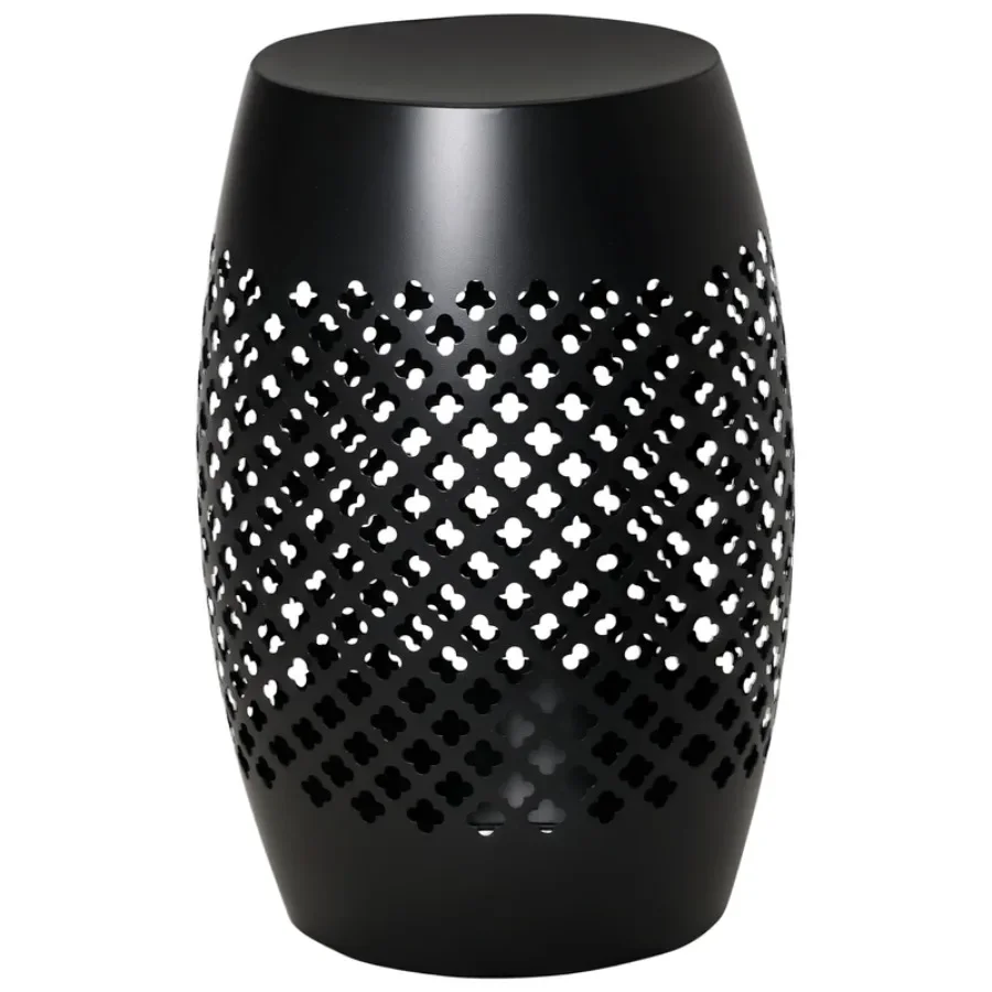 

12.5" Steel Outdoor Side Table, Round Hollow Drum Patio End Table, Accent Table for Indoor and Outdoor, Black