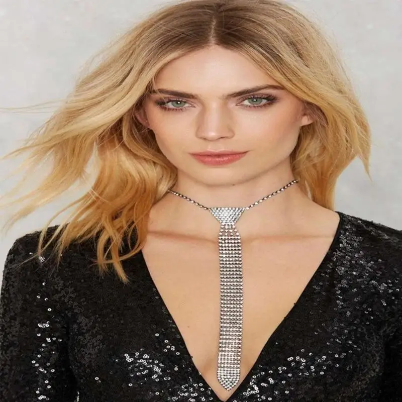 

652F женский галстук со стразами, ожерелье, танцевальные костюмы, ювелирные аксессуары для женщин, свадебные танцы, вечеринки