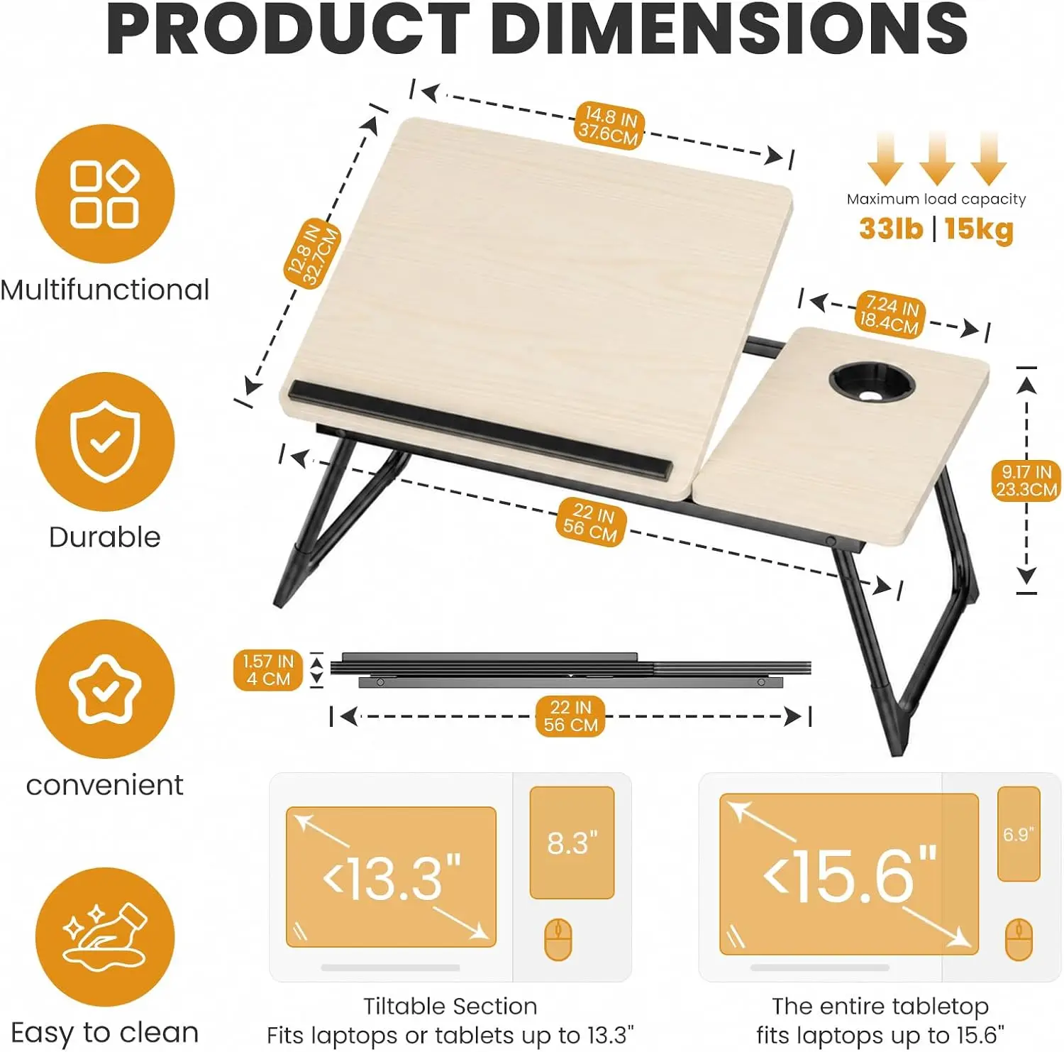 Foldable Laptop Bed Desk 5-Angle Adjustable Portable Notebook Stand with Cup Holder Ergonomic Lap Table Tray for Couch Sofa Bed Reading Writing Eating PC Tablet Support Lazy Breakfast Desk Beige