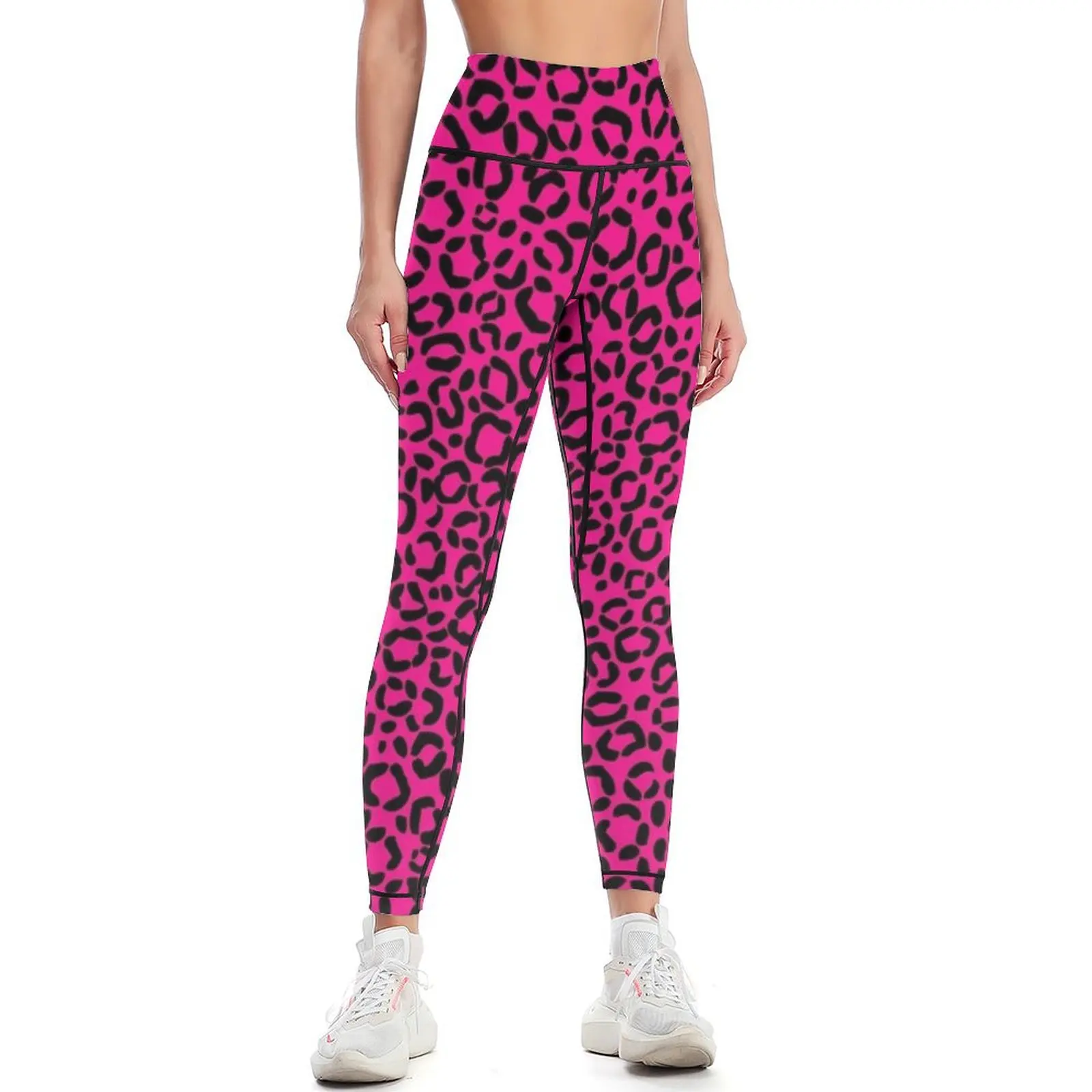 

Pink and Black Leopard Print Pattern Leggings harem pants Women sportwear Tight fitting woman Womens Leggings