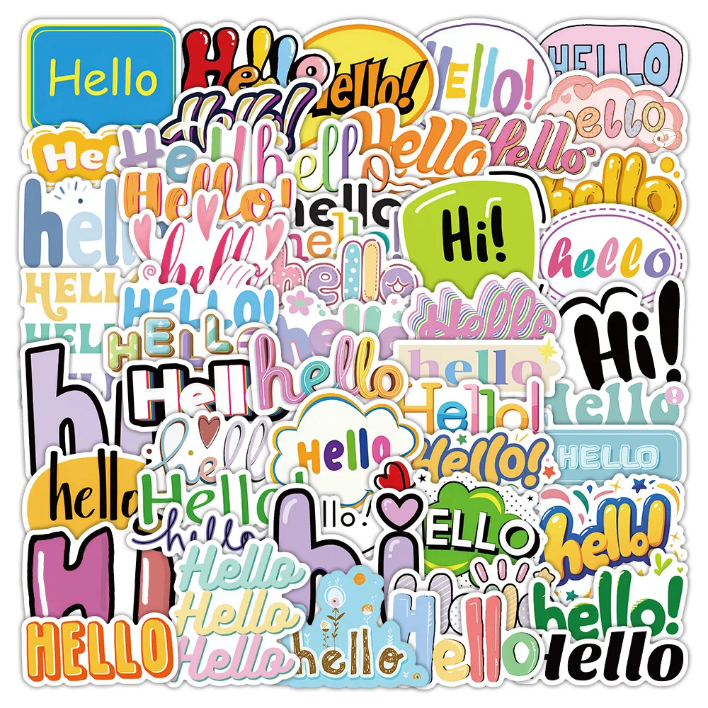 50Pcs Hello Cute Phone Stickers Graffiti Decoration DIY Phone Case Water Cup Skateboard Guitar Stickers Phone Accessories