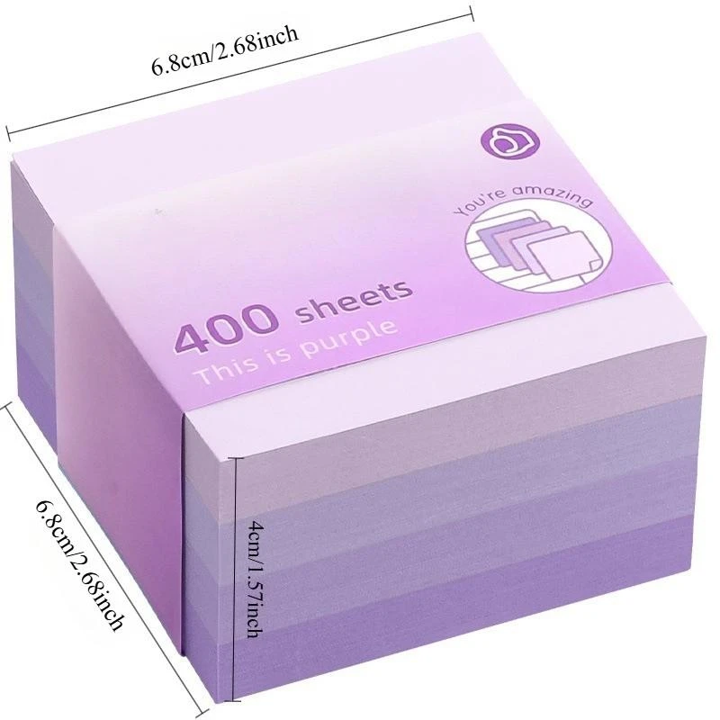 400 Sheets Gradient Square Sticky Notes, Easy Tear, Reusable, Smooth Writing, Ideal for Students, Classroom, Planner, Office Use