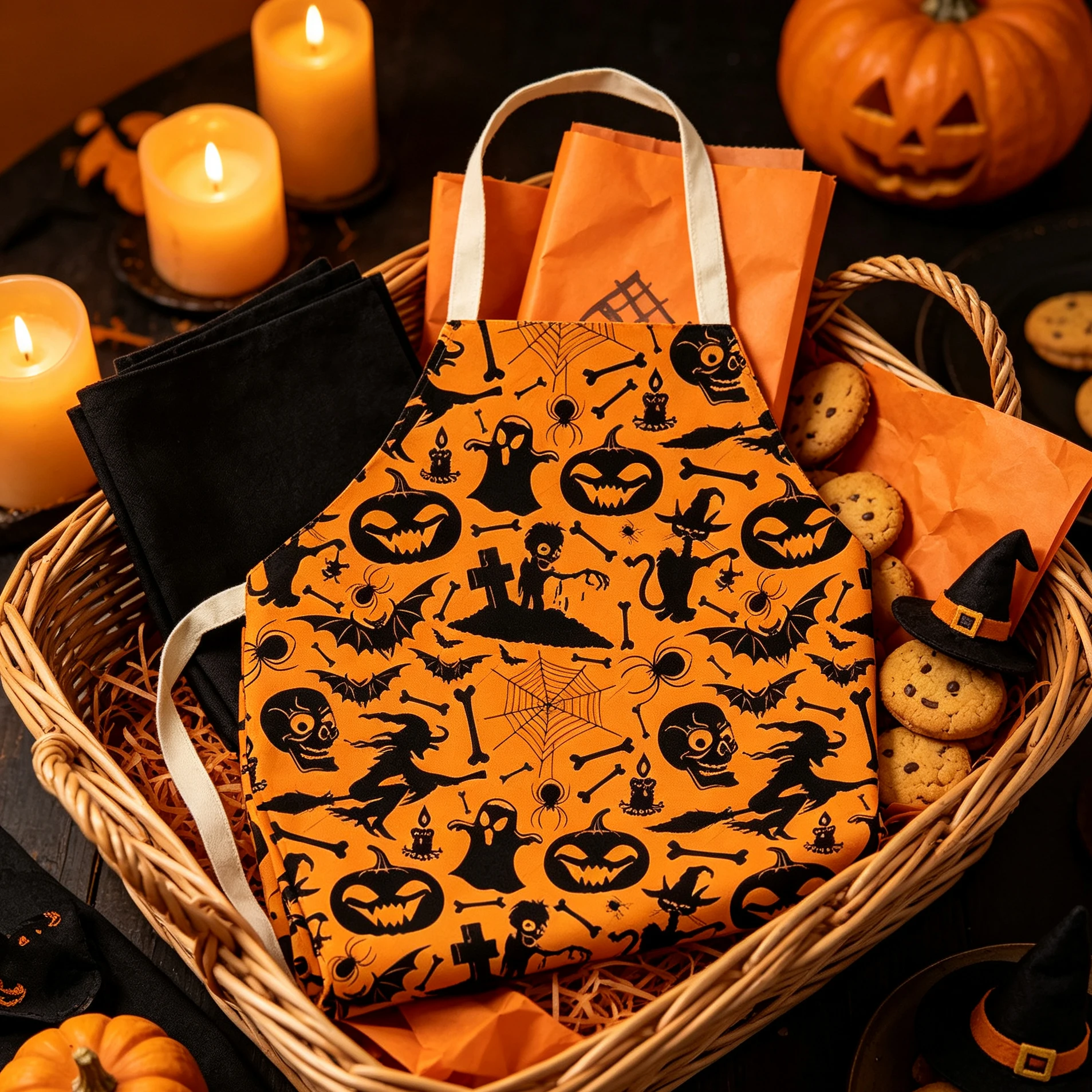 Halloween Orange And Purple Pumpkin Witch Printed Waterproof And Oil Resistant Baking Apron Halloween Costume For Role Playing