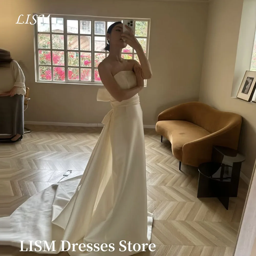 

LISM Simple Korea A-Line Wedding Dresses Photo Shoot Elegant Strapless Strain Sleeveless Floor Length Bridal Gowns Customized