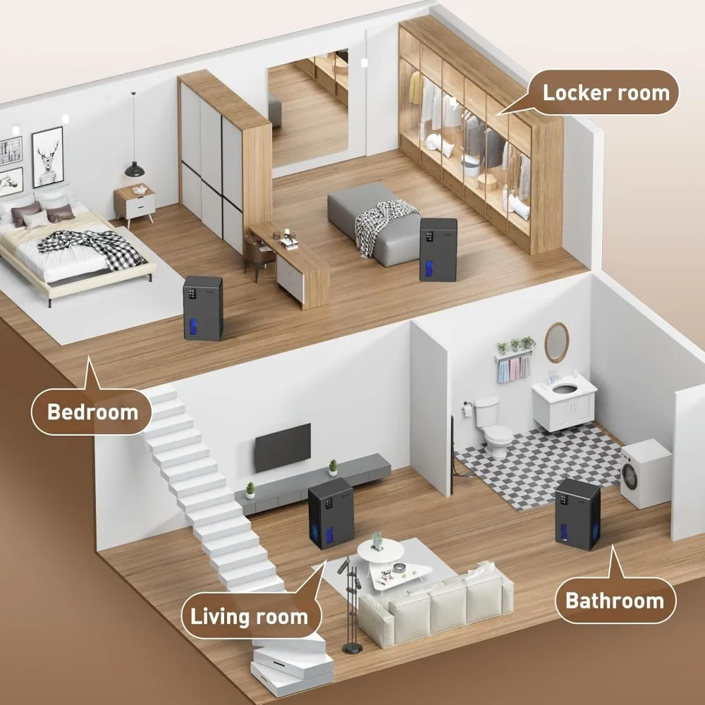 Dehumidifier for Home, 95 OZ Water Tank, (1000 sq.ft) with Auto Shut Off,7 Colors LED Light (Gray)