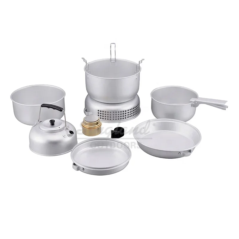 

Camping equipment 10pcs Camping Cookware Set Durable Aluminum Alloy Outdoor Cook Kit