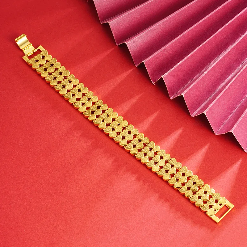 

Браслет с застежкой-сердечком (унисекс), золото 24 карата, AU999 | Полосатое сердце-бабочка с ромбовидной цепочкой.