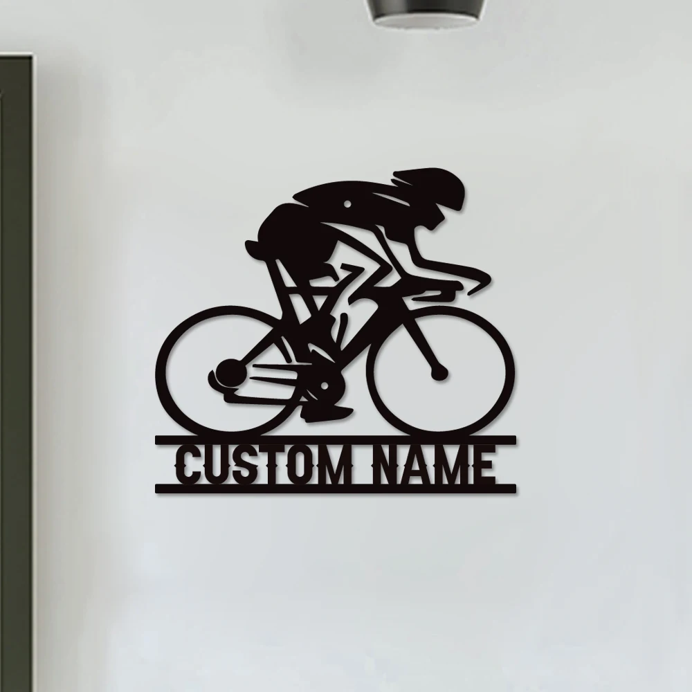 

1pc cute bike rider Customized Text Tin Wall Signs Metal Wall Plaque For Home Decor