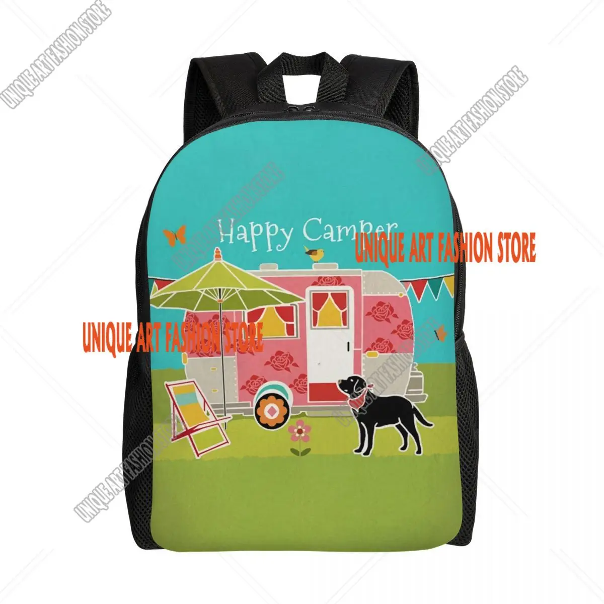 

Рюкзак для путешествий Happy Camper для мужчин и женщин, школьный рюкзак для ноутбука, мультяшный RV Adventure, кемпинг, студенческий рюкзак, сумки