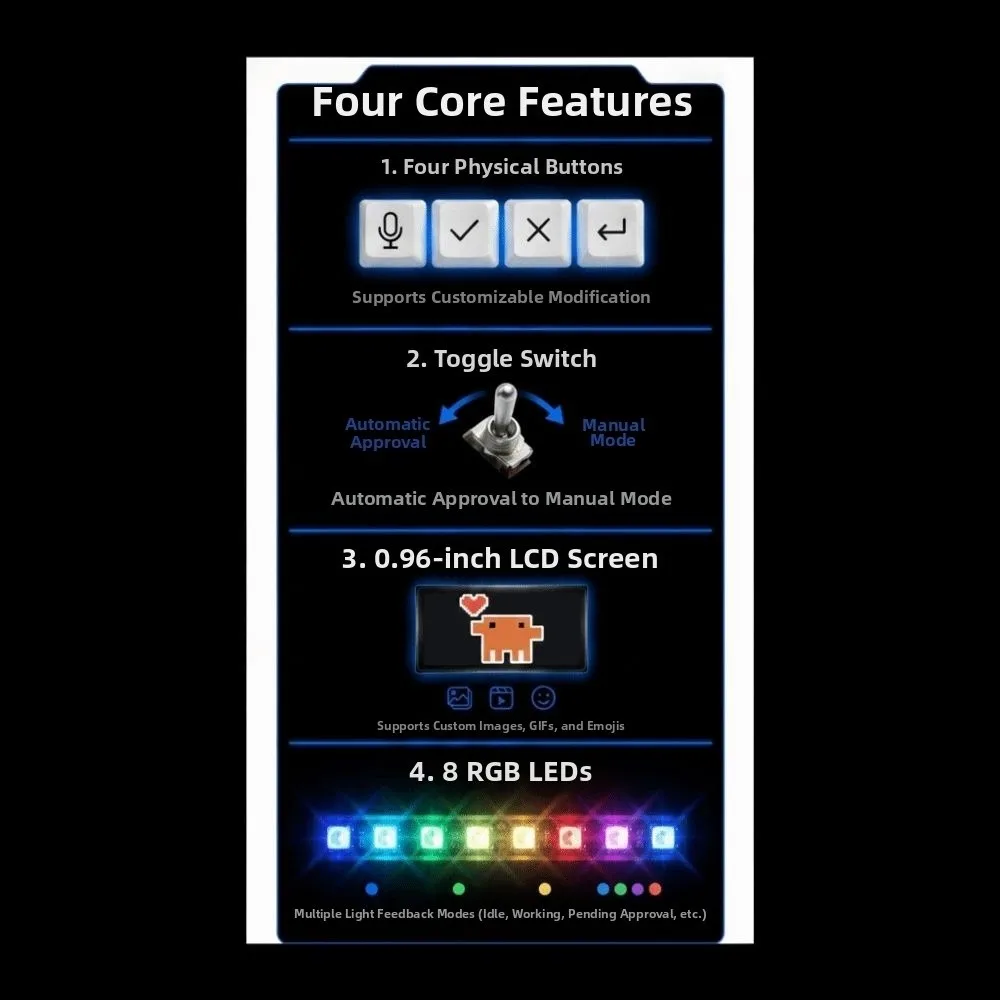 AhaKey-X1 Vibe Coding Keyboard RGB Toggle Switch Built-in LCD Screen AI Agent Keyboard Voice Recognition External Connectivity