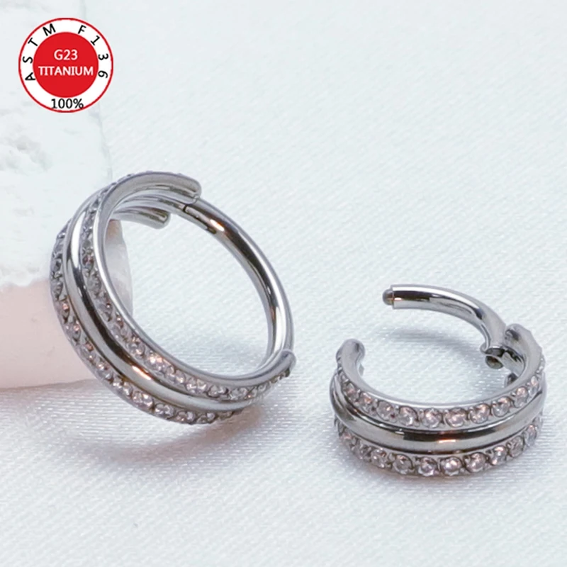 Septum Piercing Nose Ring F136 Titanium Zircon and Beads CZ Helix Ear Cartilage Daith Diaphragm Tragus Earrings Body Jewelry