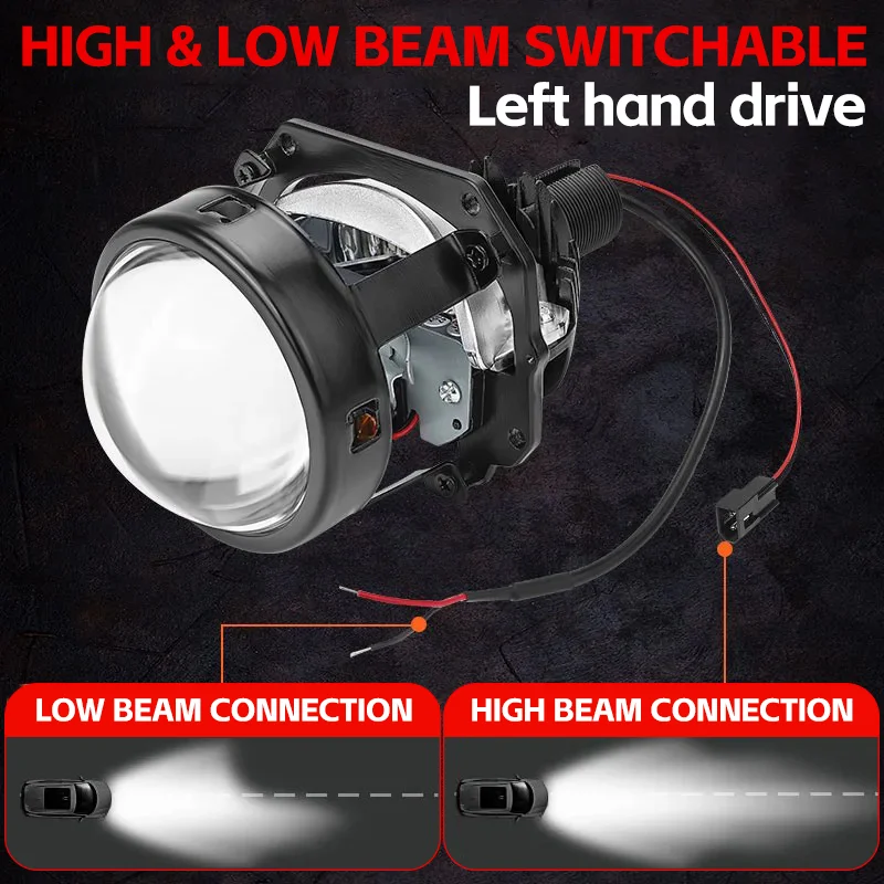 50W 2.5'' Bi-Led Lens for H4 H7 Socket Car Headlight Retrofit Upgrade Headlamp Projector Lenses High Low Light Turbo LED Bulb