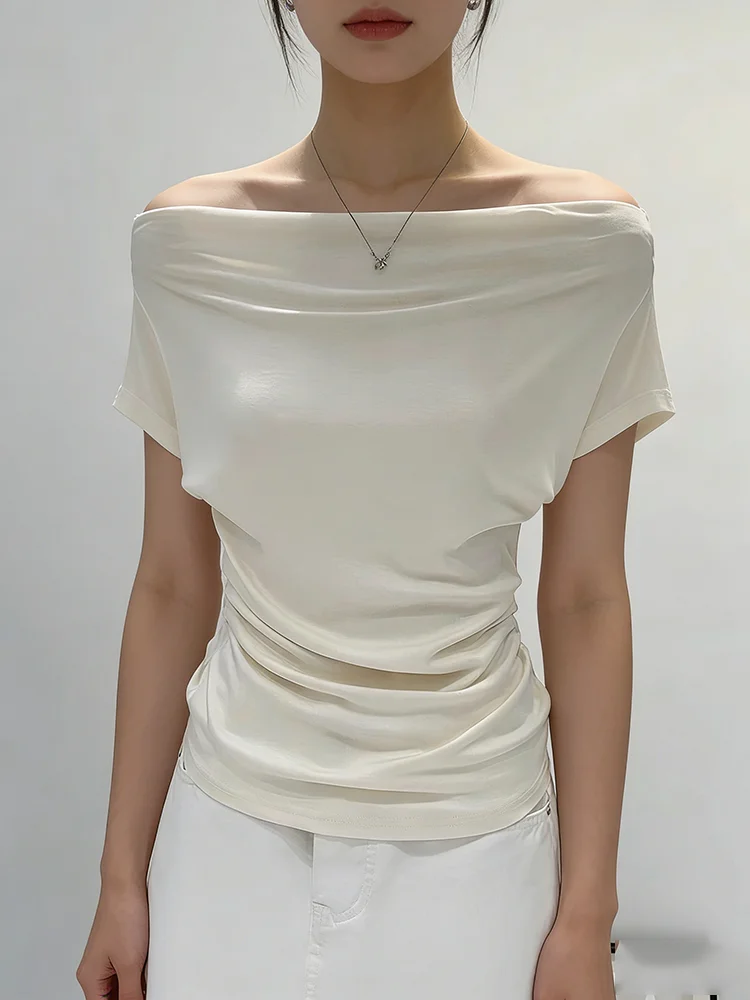 Summer One Shoulder Black Women's T-shirt Short Sleeve Korean Style Slim Fit Exposed Shoulder Top Fashionable Korean Clothing