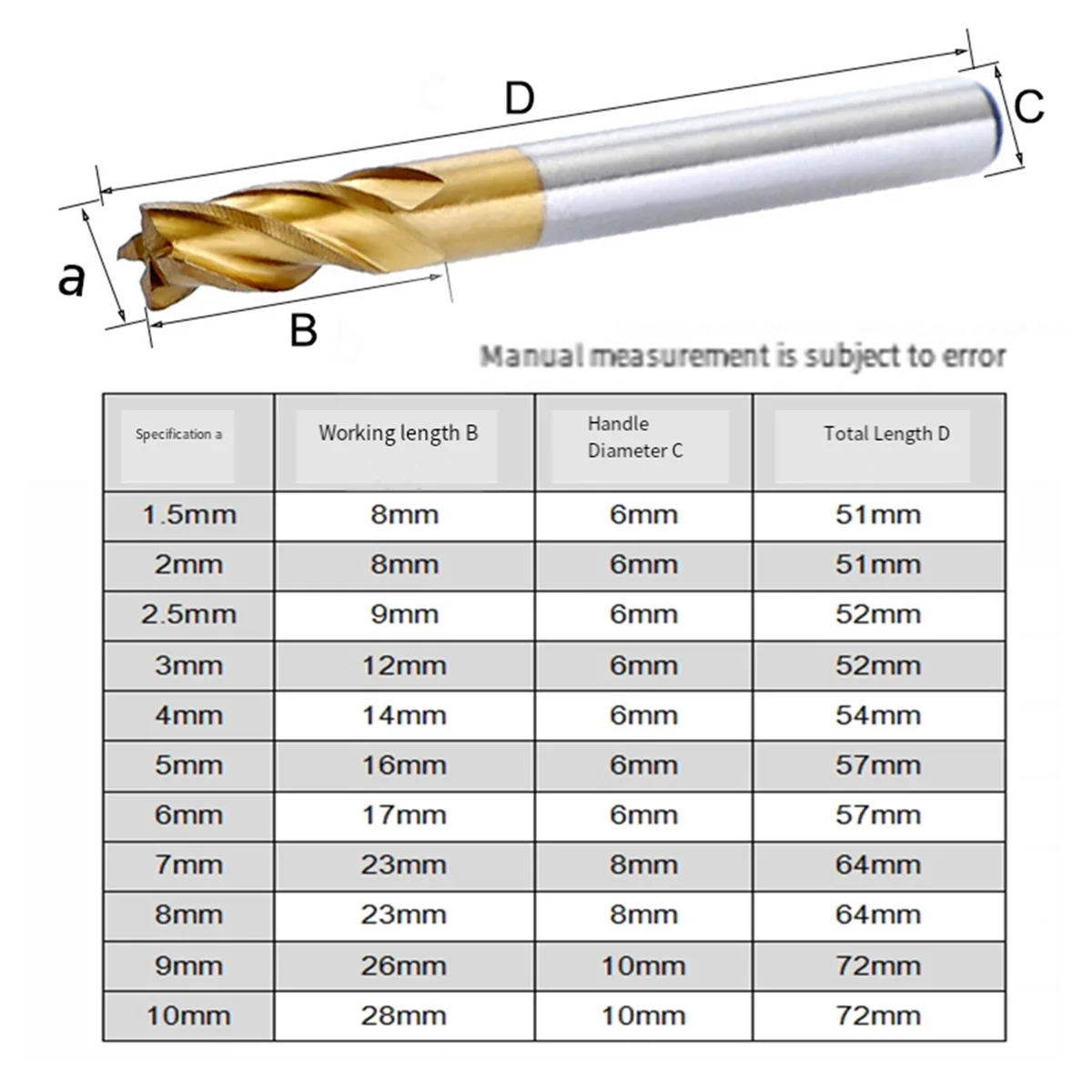 11Pcs Milling Cutters 4-Flute Titanium Coated HSS End Mill Set 1.5-10mm CNC Router Bit for Wood Steel Milling