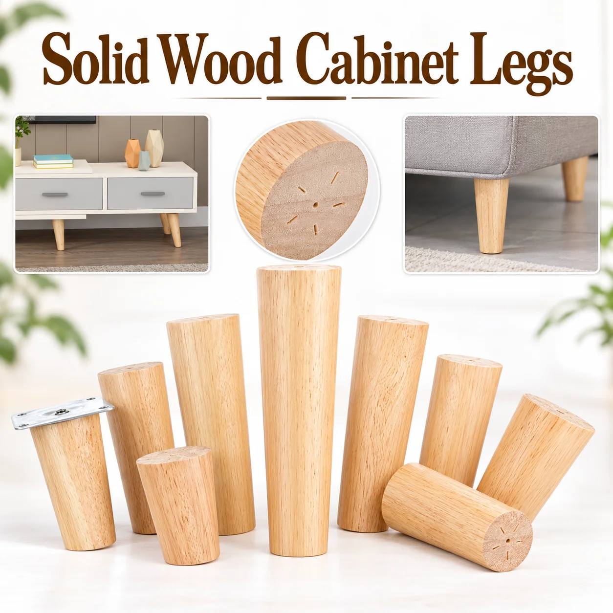 4Pcs Furniture Legs Wooden Solids Furniture Feets 8/15/20/25cm Height Table Leg with Screws Oblique/Straight Sofa Leg