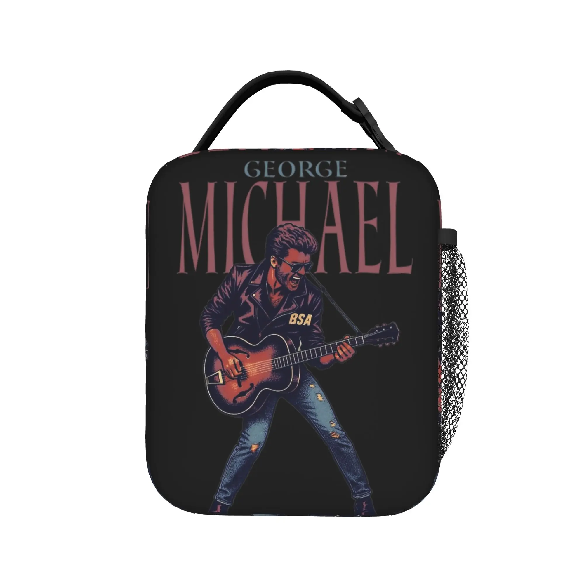 George Michael British Singer Lunch Bag Convenient Lunch Box Unisex Outdoor Picnic Cooler Bag Retro Oxford Thermal Tote Handbags