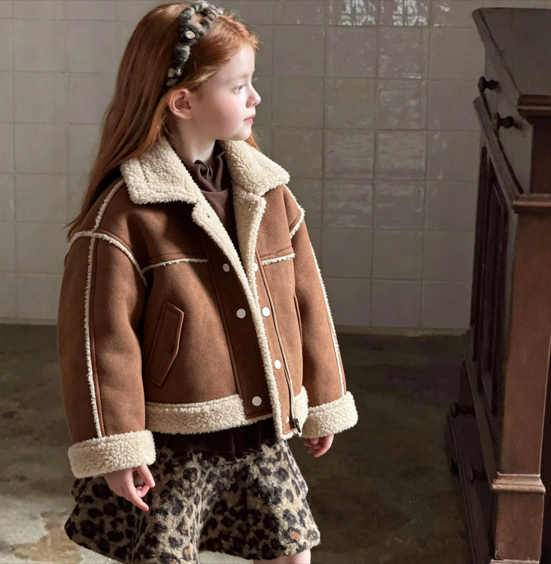 2026 Autumn Winter New Children Clothing Korean Children Fur Integrated Jacket for Girls Stand Collar Thick Jacket