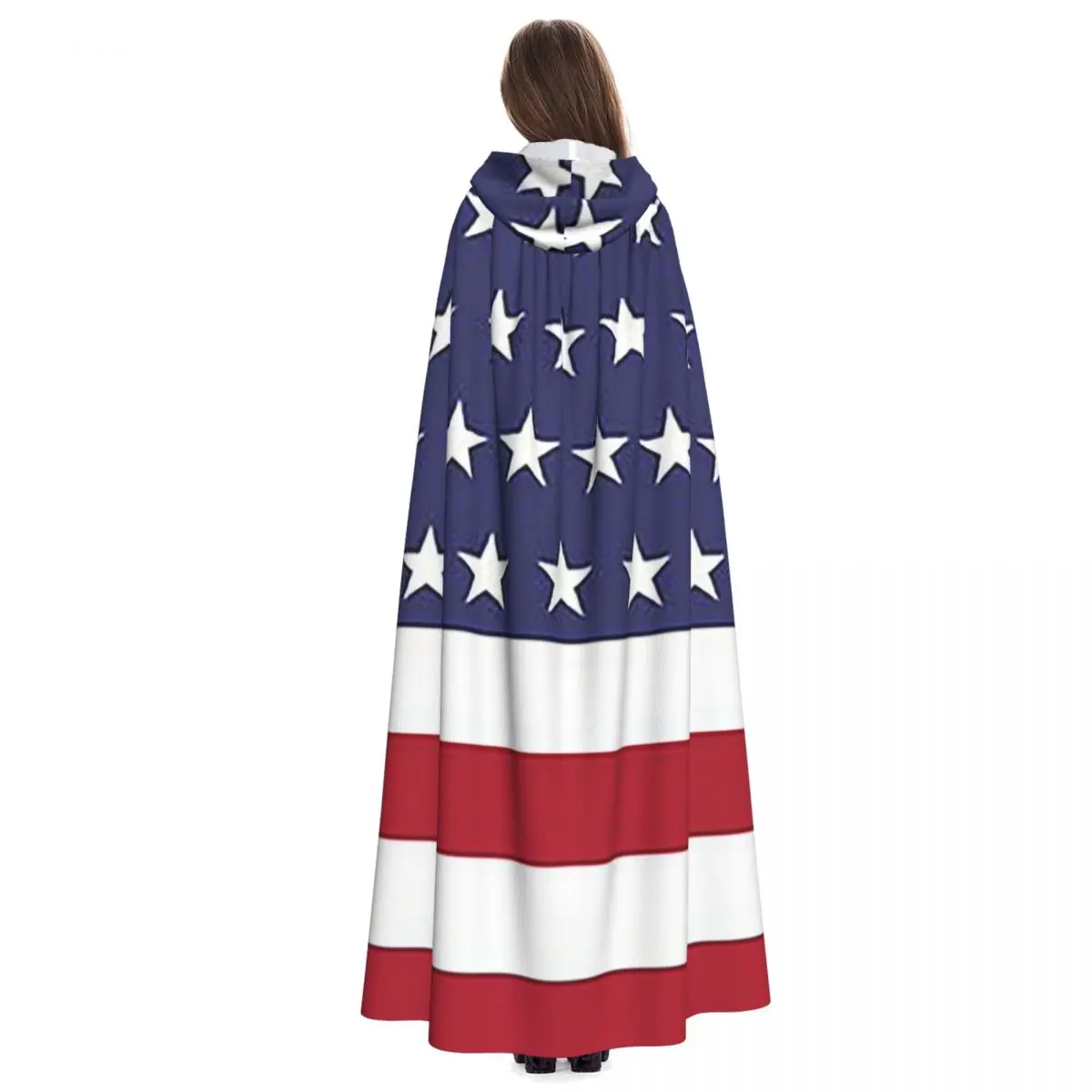 American Flag Graphic Design Long Hooded Cloak Witch Medieval Costume Cosplay Cape HalloweenVampire Adult Unisex