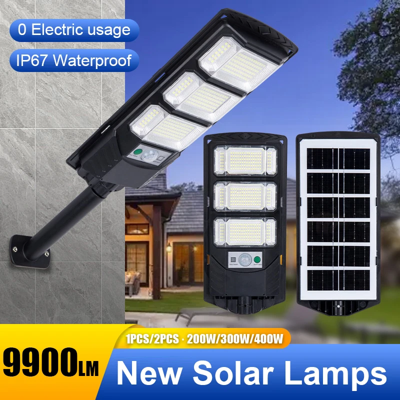 200W/300W/400W LED Solar Lights Outdoor Garden Street Light Motion Sensor Remote Control Waterproof Wall Light Garage Floodlight