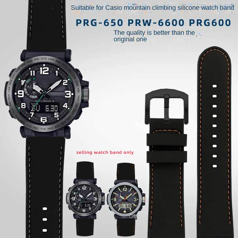 24mm Soft silicone Strap For Casio PROTREK Series PRG-600YB/650 PRW-6600Y Men Sport Waterproof WatchBand Bracelet