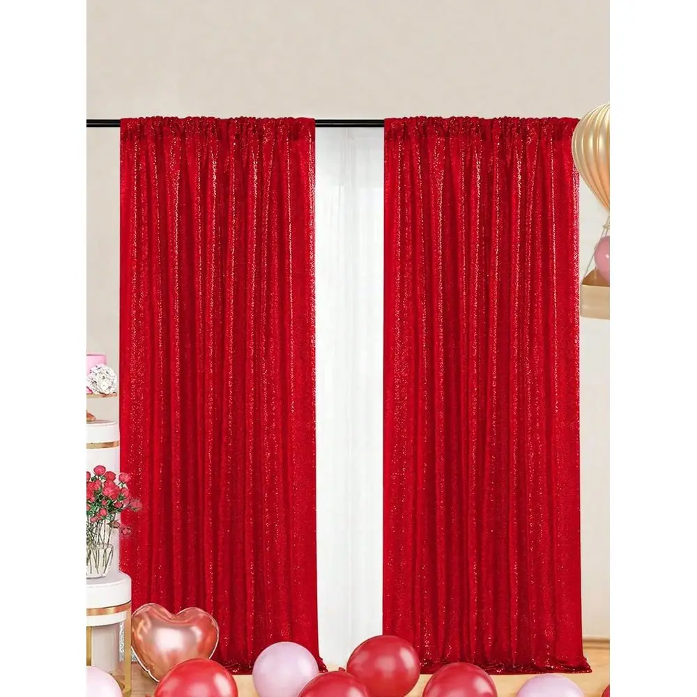 

2pcs Red Sequin Party Background Cloth, Birthday Party Decoration Supplies Background Banner Background Cloth, Reuse Curtains F