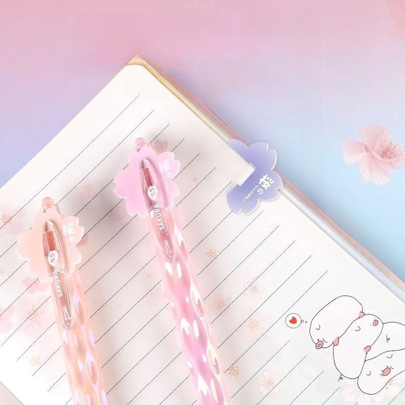 2Pcs Sakura Series Retractable Gel Ink Pens, Plastic, Quick-Drying, 0.5mm Point - Creative Flower Push-Top Writing Pens