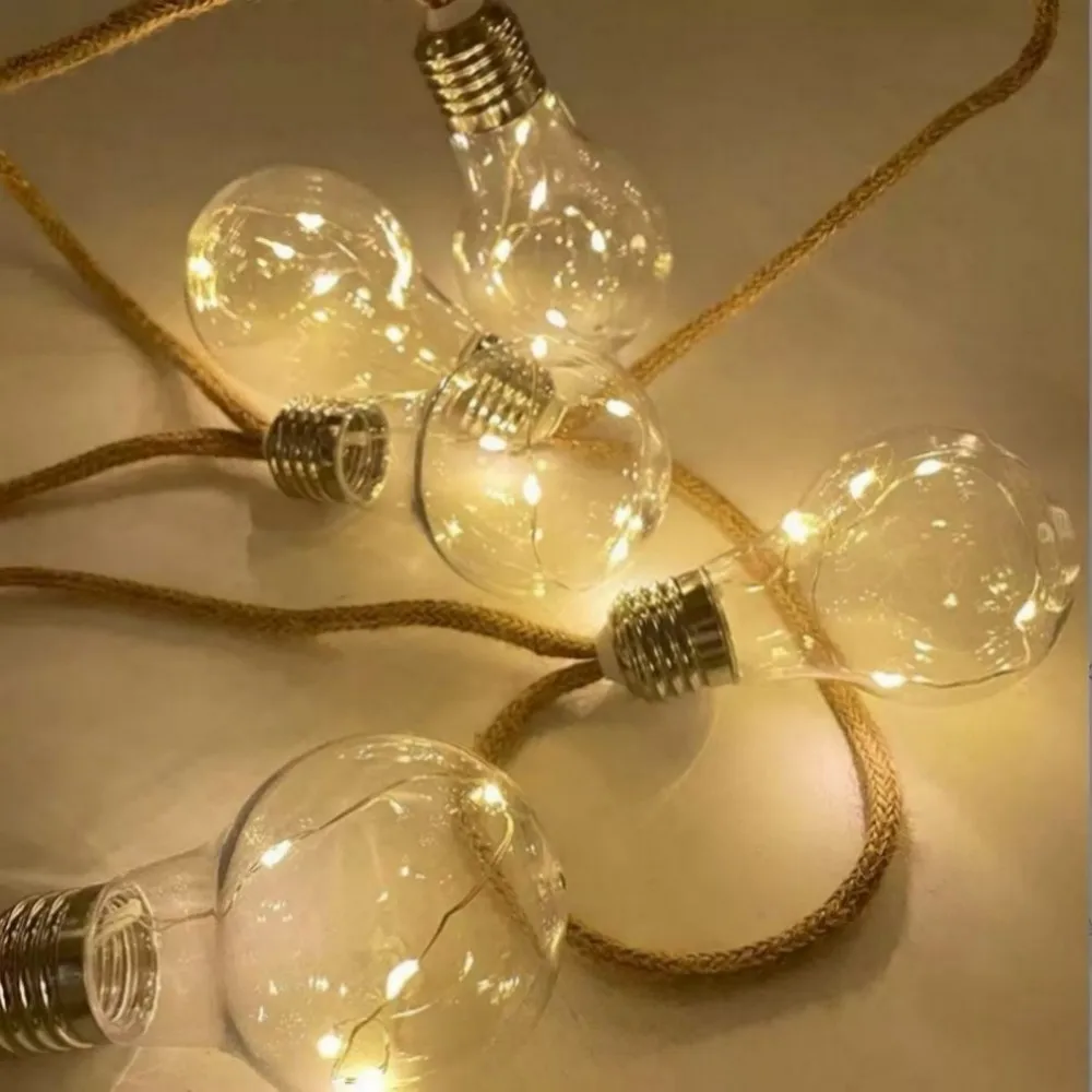1PC 5M10LED Solar Hemp Rope Circular Ball Bubble Copper Wire Light String (Lithium Battery), 8 Lighting Modes, Halloween Decorat