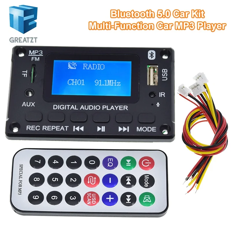 DC 5V 12V MP3 Decoder Board WMA Decoding MP3 Player Bluetooth5.0 Audio Module Support WMA WAV TF USB FM Radio Handsfree Call