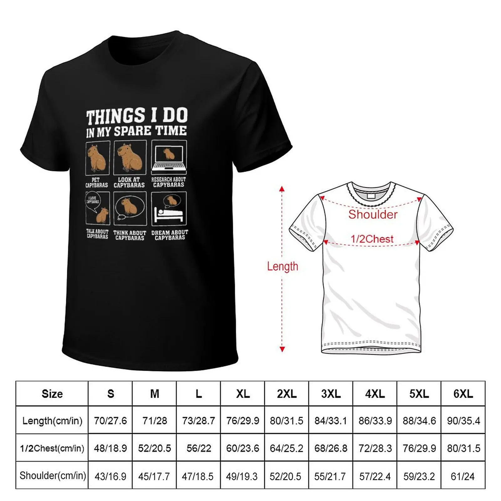Things I Do In My Spare Time Capybara Funny Capybaras Rodent T-Shirt Basic Lightweight Short Sleeve Tee