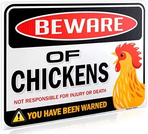 Bigtime Signs Beware of Chickens Warning Sign - 9 inches x 12 inches - Funny Chicken Coop Sign for Chicken Lady Fans and Lovers