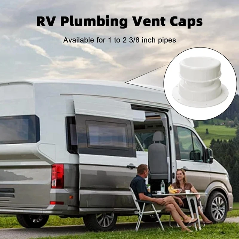 RV Plumbing Vent Caps Kit 2Pcs Trailer Campers Vent Cap Roof Sewer Vent Cover Caps For 1 To 2 3/8 Inch Pipe