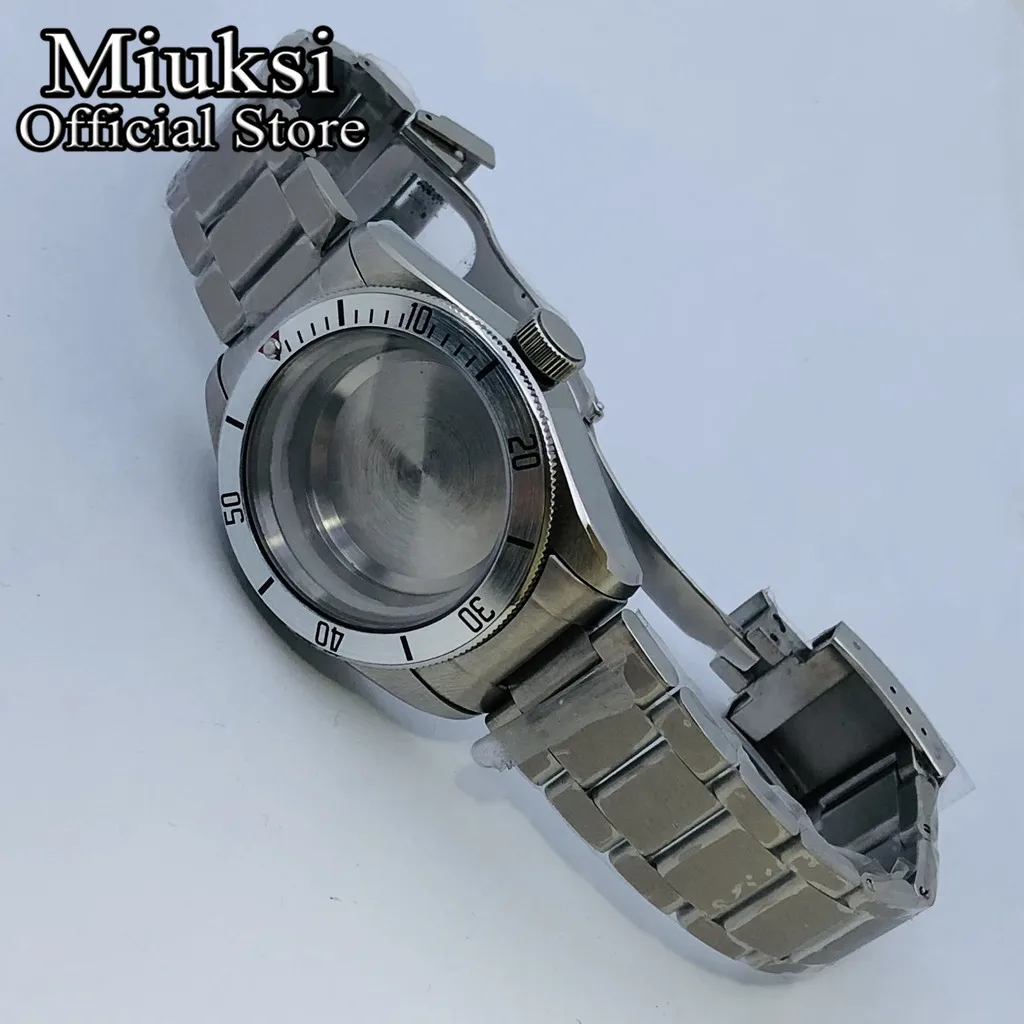 Miuksi 41mm silver sterile watch case sapphire glass fit NH35 NH36 ETA2824 2836 Miyota8205 8215 821A PT5000 movement