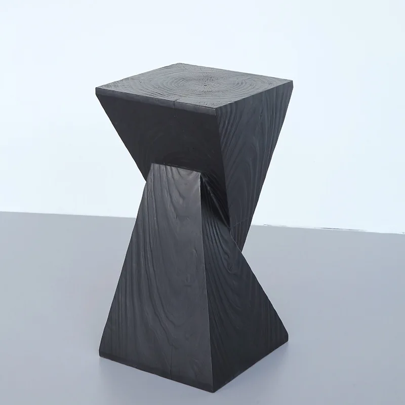 &Modern Elegant Solid Carbonized Black Wood Tree Stump Low Coffee Table Stool Carving Roots Ornament Sitting for Home Decor
