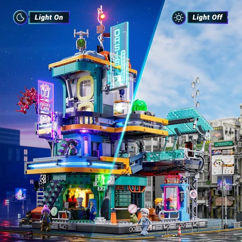 

FunWhole compatible small-particle building block apartment building F9042 with LED lighting model assembled building block toys
