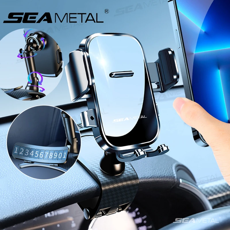 SEAMETAL Car Phone Holder Stand 1260 Degree Adjustable Dashboard Car Clip Mount GPS Cell Phone Support in Car for Iphone Xiaomi