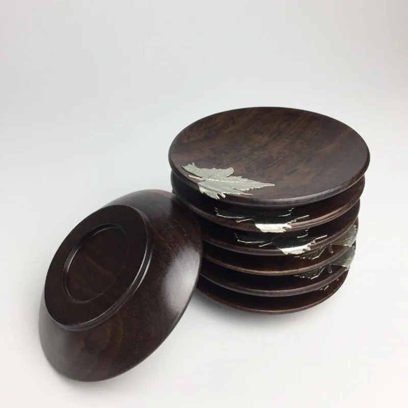 Ebony Pure Tin Coaster Sandalwood Tea Coaster Insulated Non-slip Tin Coaster Tin Tea Accessories