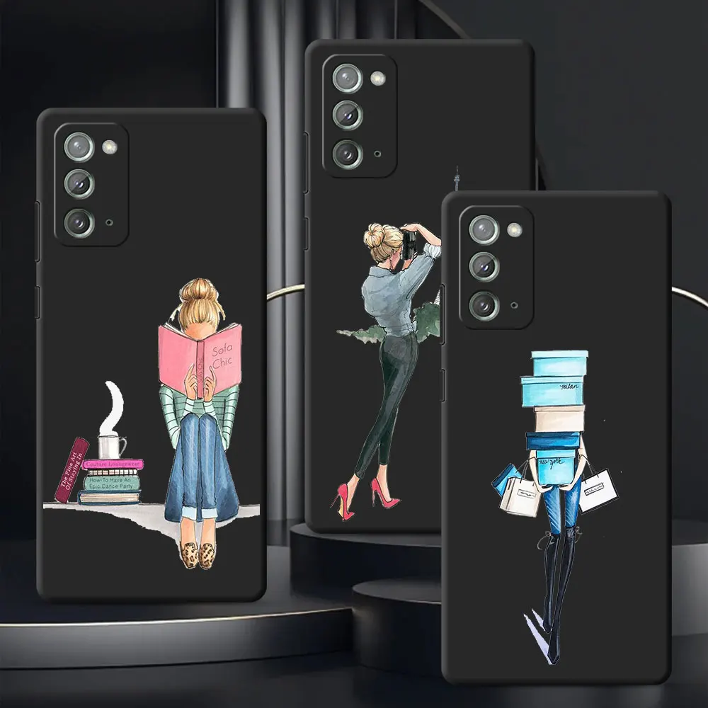 Black Case For Samsung Galaxy Note 20 Ultra 5G 10 Plus 9 TPU Phone Cover M12 J6 Plus J7 J8 J5 Prime Pretty Girl Lady Travel