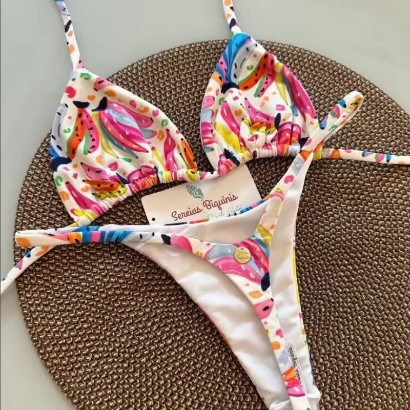 

2025 Women's Bikini Swimsuit Women's Split Solid Color Lace-up Sexy Swimsuit 2-piece Set Micro Swimwear