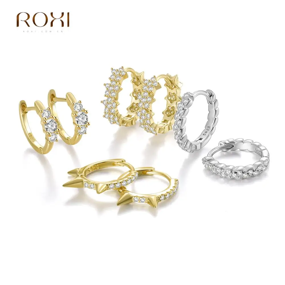 ROXI Minimalism Round Heart Pin Crystal Hoop Earrings for Women 925 Sterling Silver Earing Glossy Earrings Jewelry Pendientes