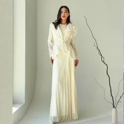 Jiayigong Jersey Fiore drappeggiato con paillettes A-line Collo alto Abito da occasione su misura Abiti lunghi Arabia Saudita