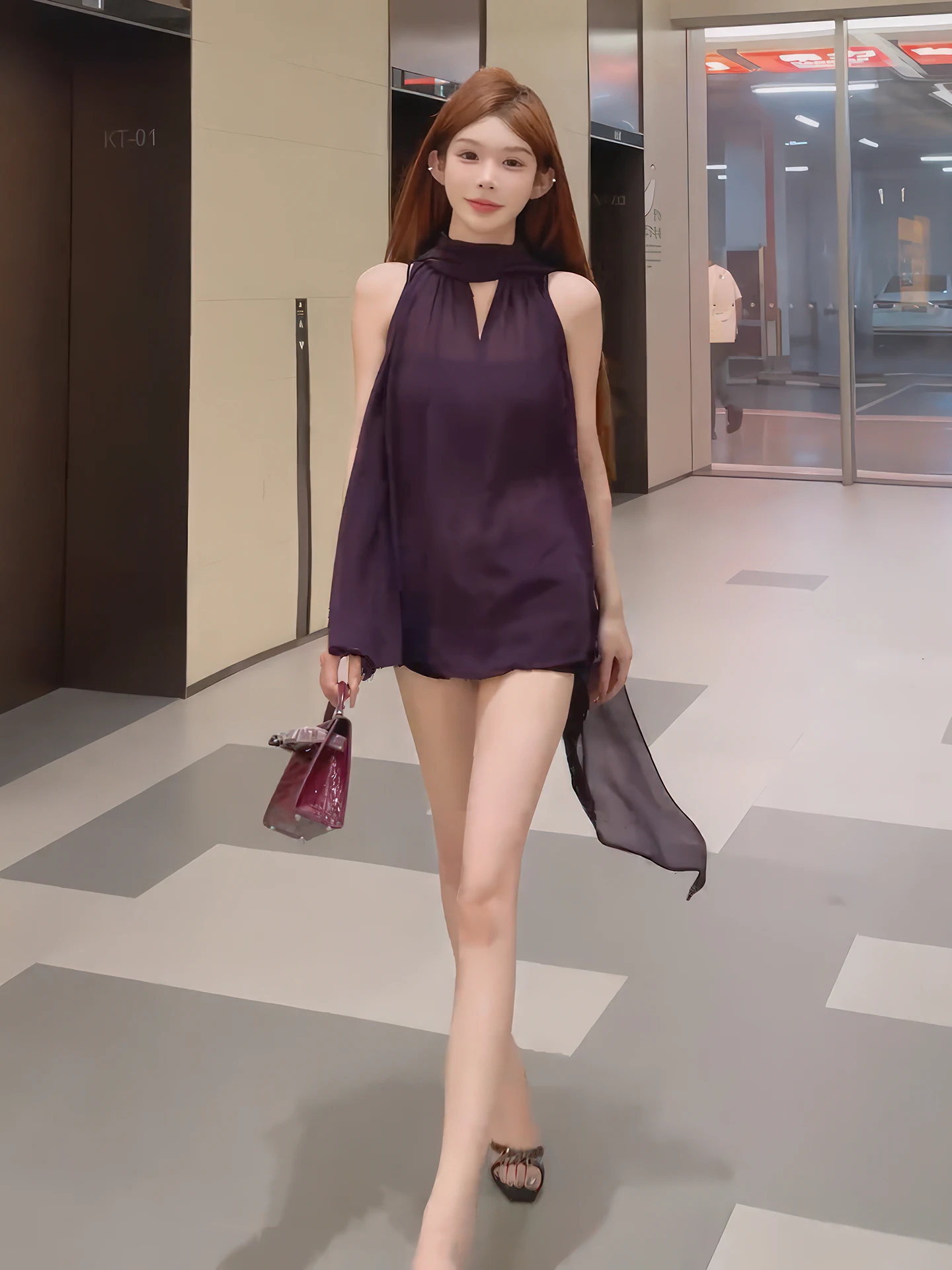 Ele violet Netie irt femmes été nouveau Sle minceur couvrir haut français Sle coupe ample Svel couleur Pure