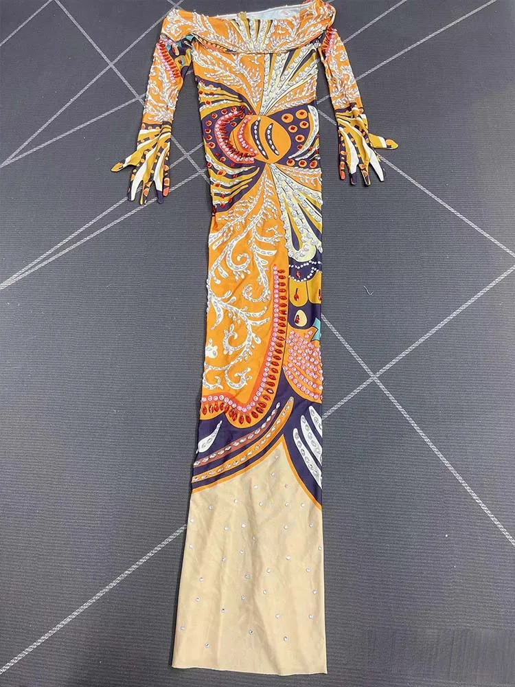 Vestido elástico de un hombro con estampado en caliente de alta calidad, ropa de mujer personalizada de nueva moda 2025