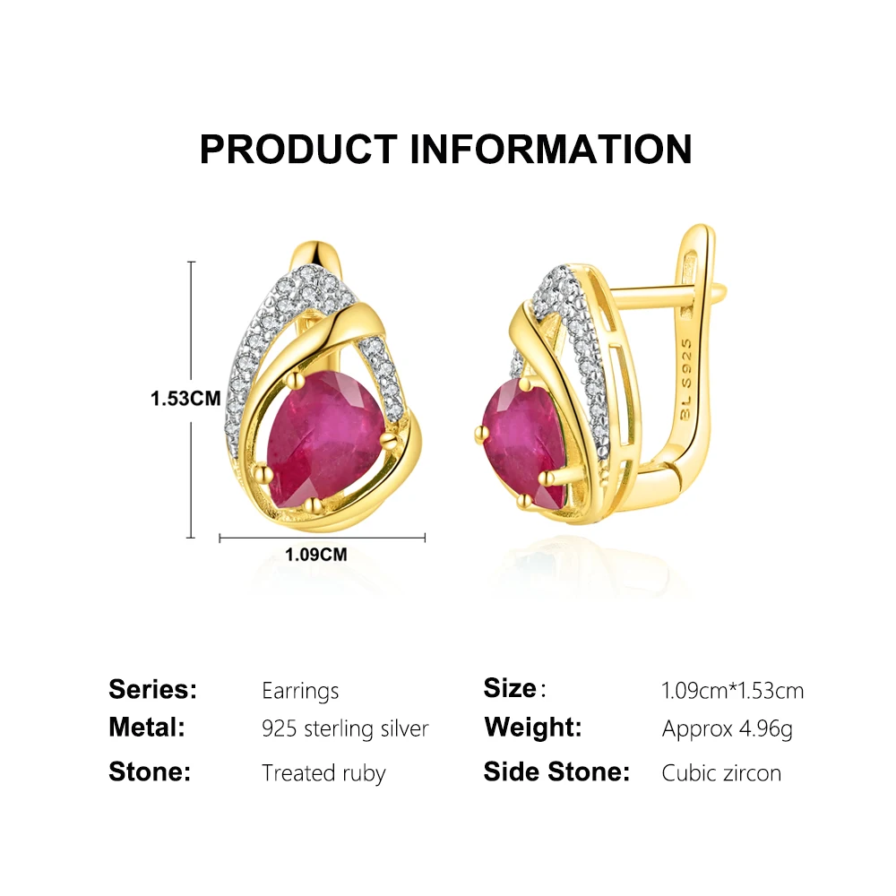 Tbj exquisite 3.74ct natural pear 6*8mm filled ruby clasp earrings 925 Sterling Silver fine jewelry for women's engagement gift - Image 4