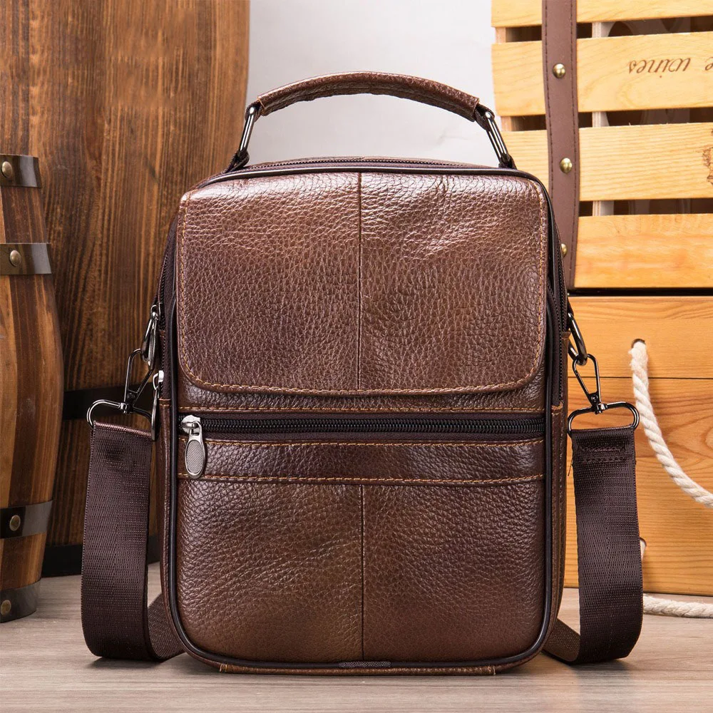 2026 New Men's Genuine Leather Crossbody Bag Large Capacity Multi-functional Business Office Shoulder Bag Wear-resistant Adjusta