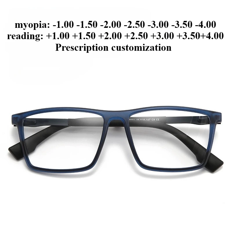 

55mm men's rectangular tr90 anti-blue light reading glasses - customizable for myopia, astigmatism, and photochromic lenses